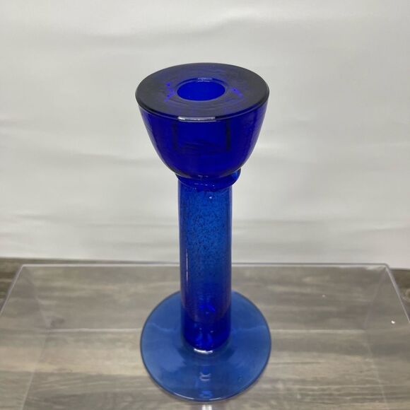 Cobalt Blue Art Glass Candle Holder – 7.5” Mid-Century Style - Picture 2 of 8